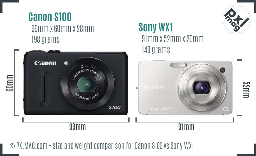 Canon S100 vs Sony WX1 size comparison