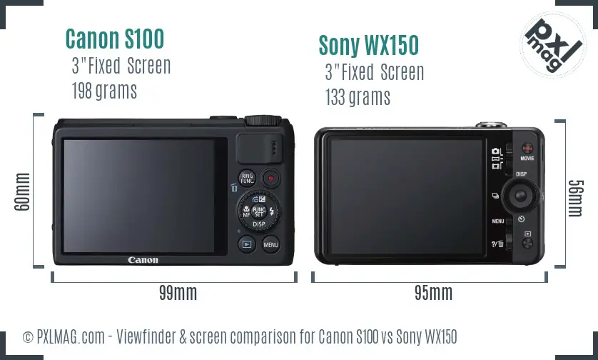 Canon S100 vs Sony WX150 Screen and Viewfinder comparison