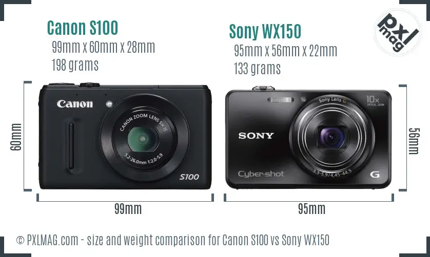 Canon S100 vs Sony WX150 size comparison