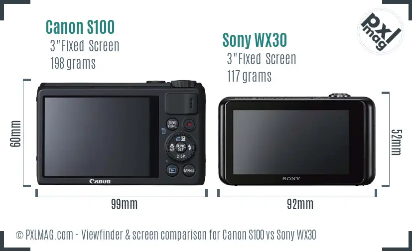 Canon S100 vs Sony WX30 Screen and Viewfinder comparison