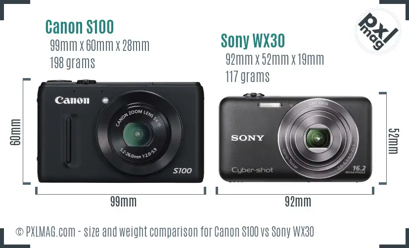 Canon S100 vs Sony WX30 size comparison