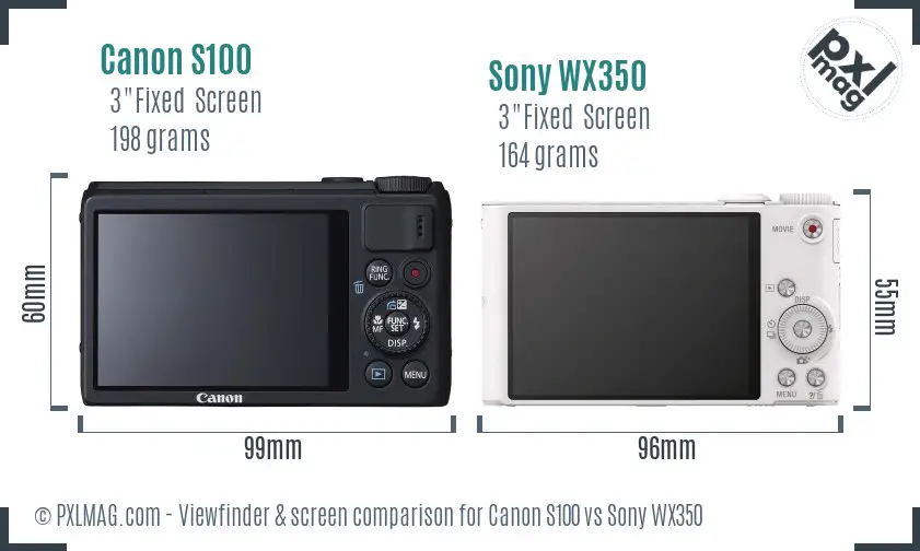 Canon S100 vs Sony WX350 Screen and Viewfinder comparison