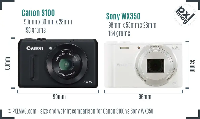 Canon S100 vs Sony WX350 size comparison Canon S100 vs Sony WX350 size comparison