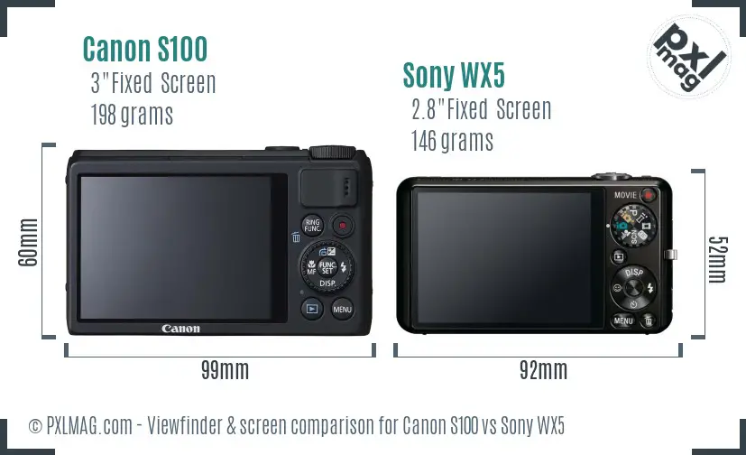 Canon S100 vs Sony WX5 Screen and Viewfinder comparison