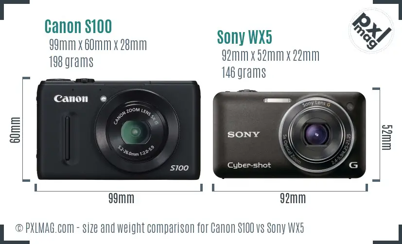 Canon S100 vs Sony WX5 size comparison