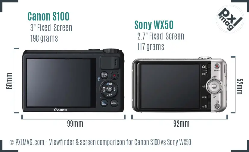 Canon S100 vs Sony WX50 Screen and Viewfinder comparison
