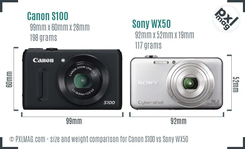 Canon S100 vs Sony WX50 size comparison