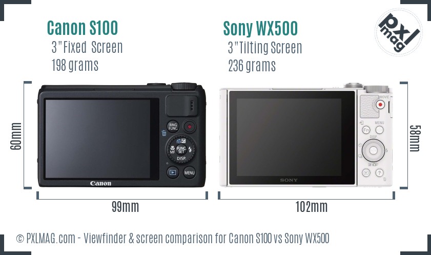 Canon S100 vs Sony WX500 Screen and Viewfinder comparison