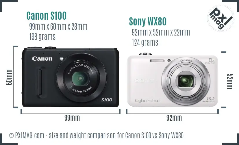 Canon S100 vs Sony WX80 size comparison