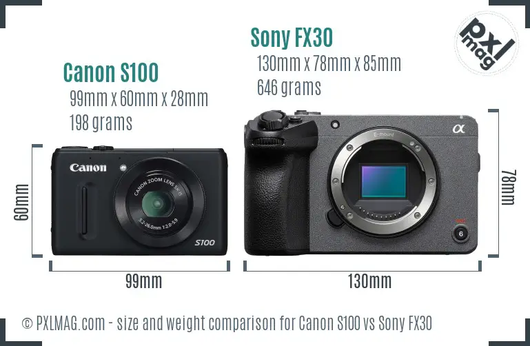 Canon S100 vs Sony FX30 size comparison Canon S100 vs Sony FX30 size comparison