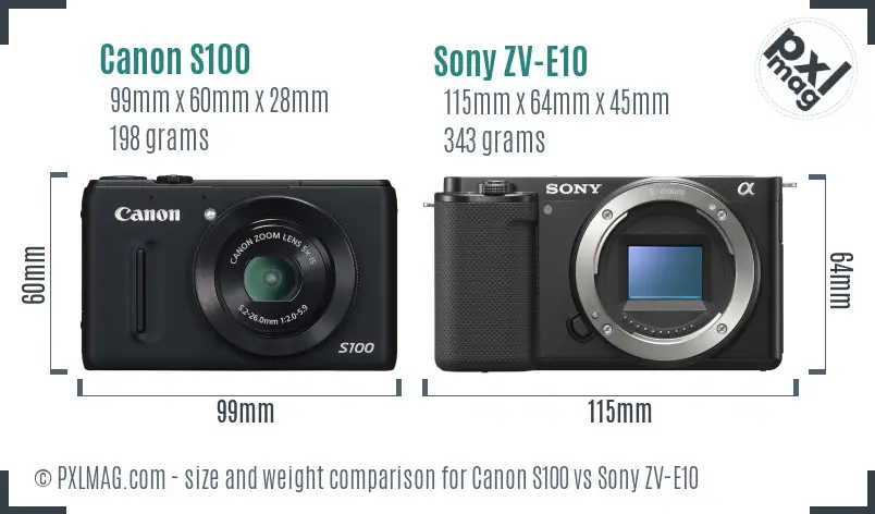 Canon S100 vs Sony ZV-E10 size comparison Canon S100 vs Sony ZV-E10 size comparison