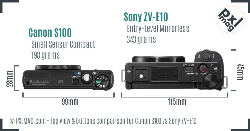 Canon S100 vs Sony ZV-E10 top view buttons comparison Canon S100 vs Sony ZV-E10 top view buttons comparison