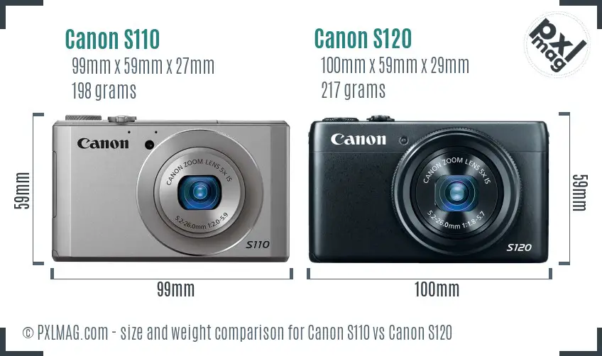 Canon S110 vs Canon S120 size comparison