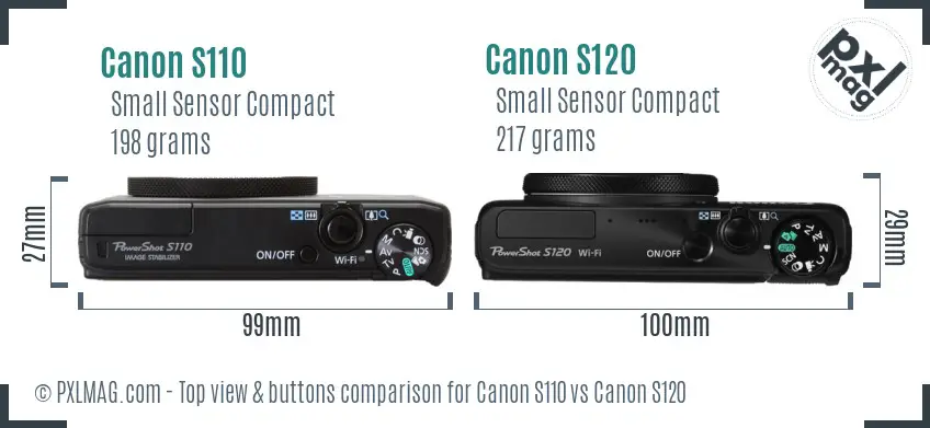 Canon S110 vs Canon S120 top view buttons comparison