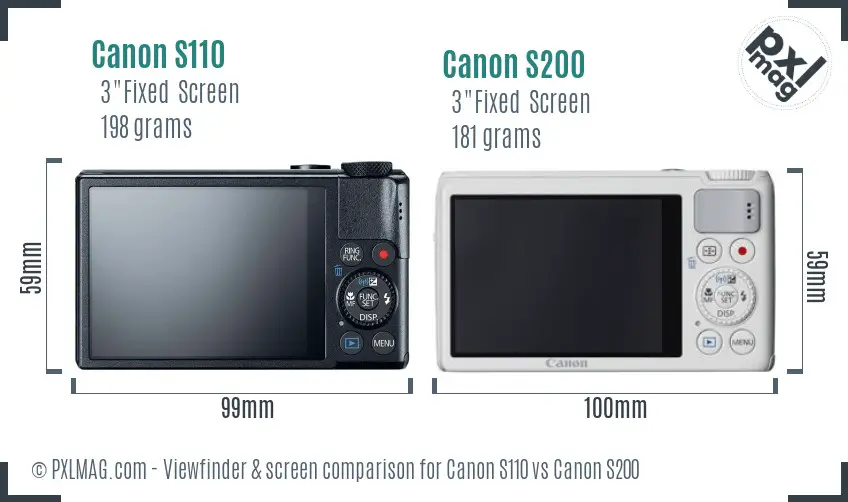 Canon S110 vs Canon S200 Screen and Viewfinder comparison