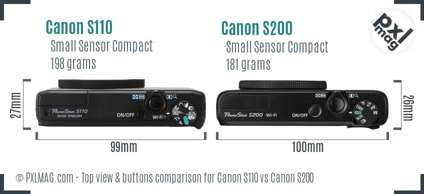 Canon S110 vs Canon S200 top view buttons comparison