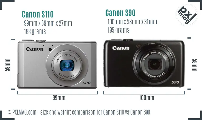 Canon S110 vs Canon S90 size comparison
