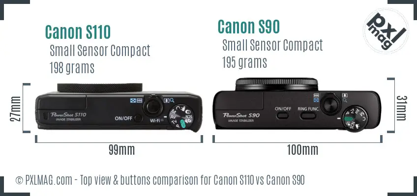 Canon S110 vs Canon S90 top view buttons comparison