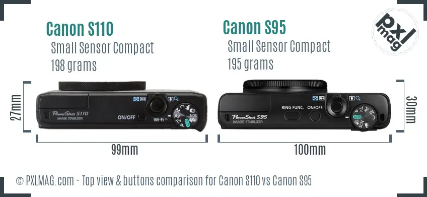 Canon S110 vs Canon S95 top view buttons comparison