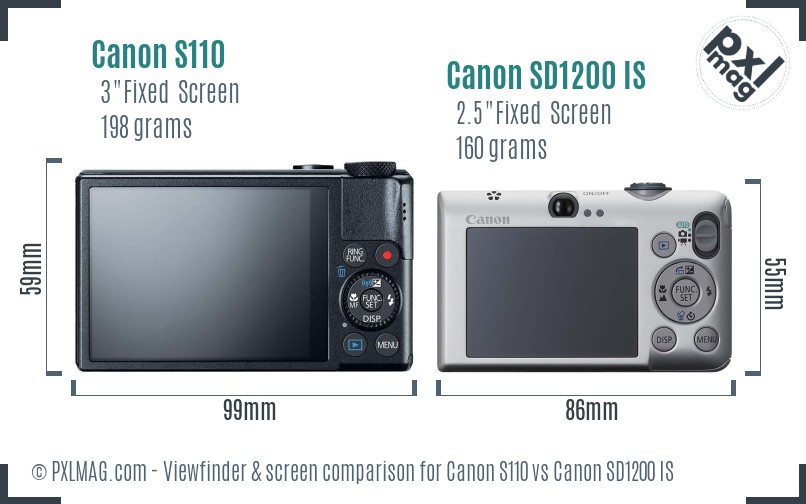 Canon S110 vs Canon SD1200 IS Screen and Viewfinder comparison