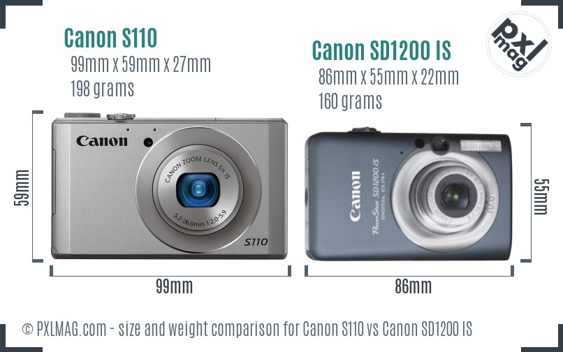 Canon S110 vs Canon SD1200 IS size comparison Canon S110 vs Canon SD1200 IS size comparison