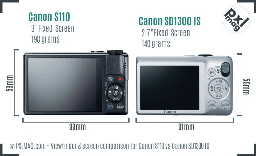 Canon S110 vs Canon SD1300 IS Screen and Viewfinder comparison Canon S110 vs Canon SD1300 IS Screen and Viewfinder comparison