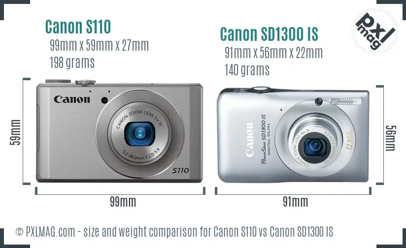 Canon S110 vs Canon SD1300 IS size comparison Canon S110 vs Canon SD1300 IS size comparison