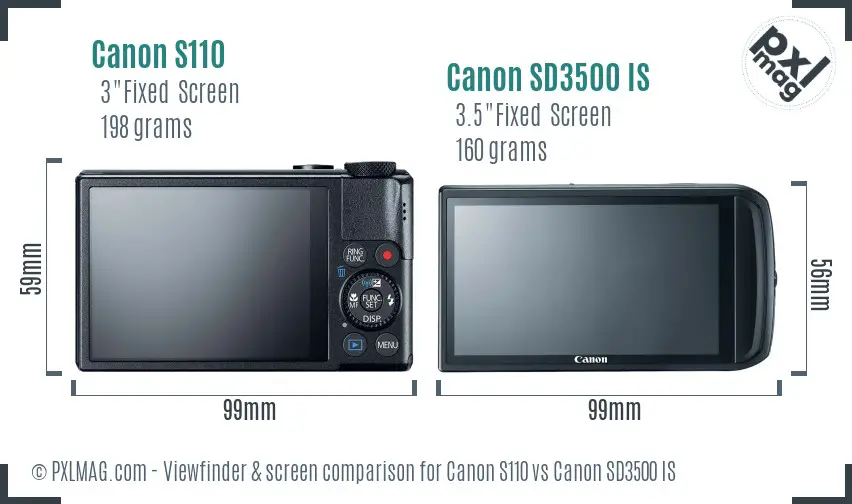 Canon S110 vs Canon SD3500 IS Screen and Viewfinder comparison