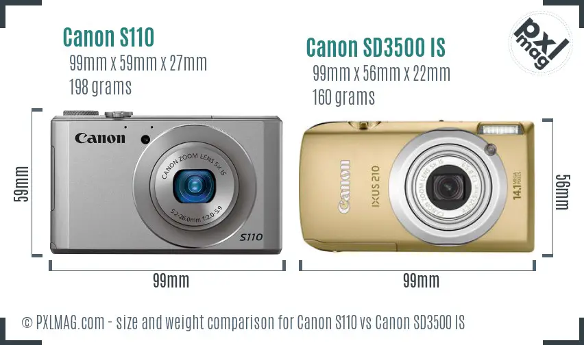 Canon S110 vs Canon SD3500 IS size comparison
