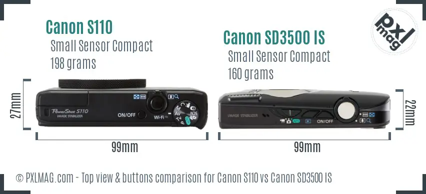 Canon S110 vs Canon SD3500 IS top view buttons comparison