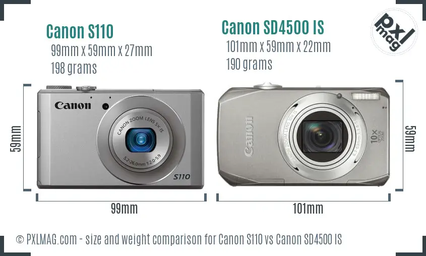 Canon S110 vs Canon SD4500 IS size comparison