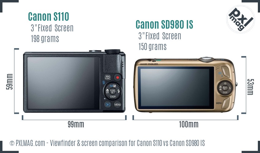 Canon S110 vs Canon SD980 IS Screen and Viewfinder comparison