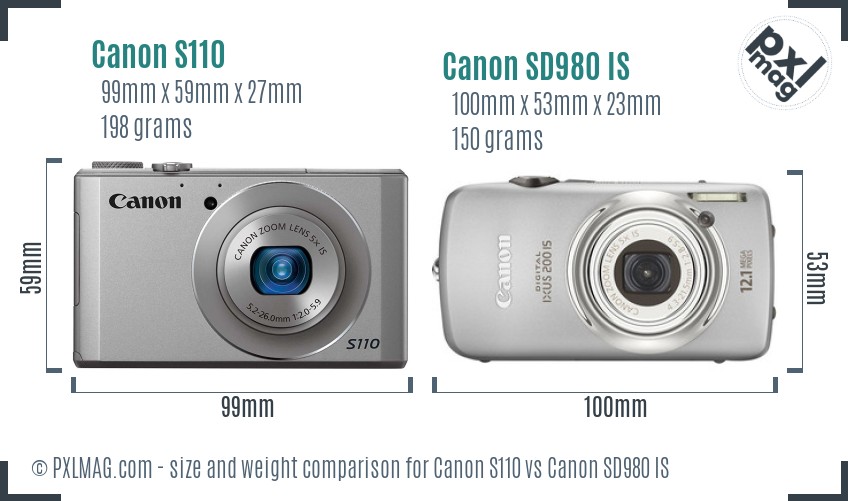 Canon S110 vs Canon SD980 IS size comparison