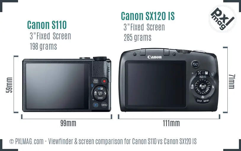 Canon S110 vs Canon SX120 IS Screen and Viewfinder comparison