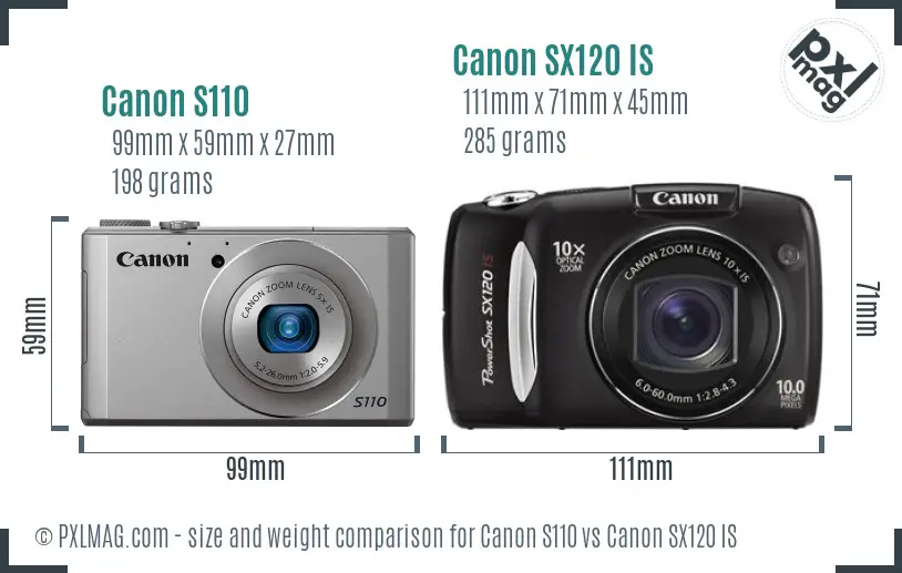 Canon S110 vs Canon SX120 IS size comparison