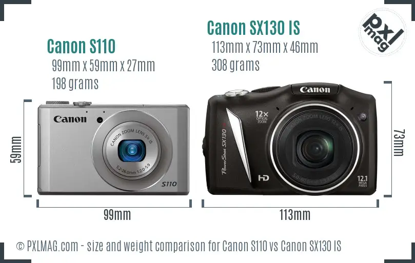 Canon S110 vs Canon SX130 IS size comparison Canon S110 vs Canon SX130 IS size comparison