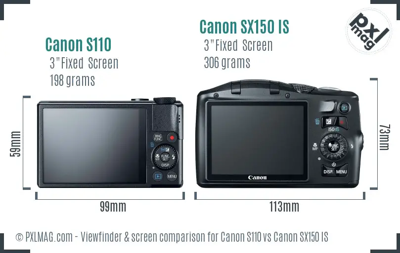 Canon S110 vs Canon SX150 IS Screen and Viewfinder comparison