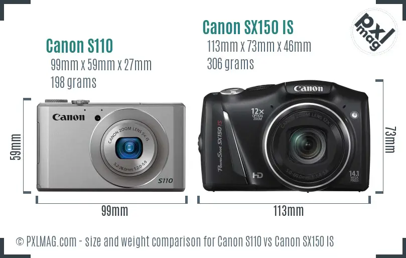 Canon S110 vs Canon SX150 IS size comparison