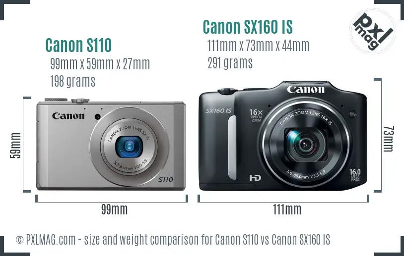 Canon S110 vs Canon SX160 IS size comparison Canon S110 vs Canon SX160 IS size comparison