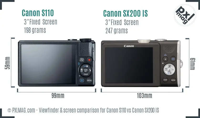 Canon S110 vs Canon SX200 IS Screen and Viewfinder comparison
