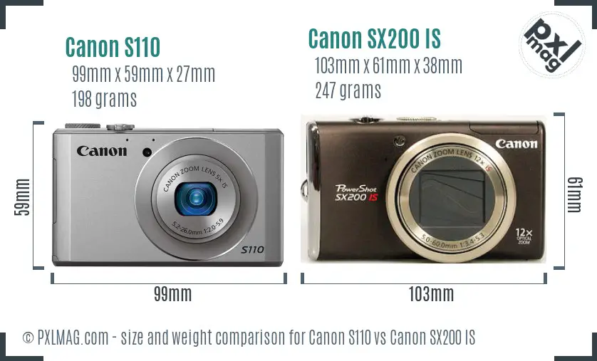 Canon S110 vs Canon SX200 IS size comparison