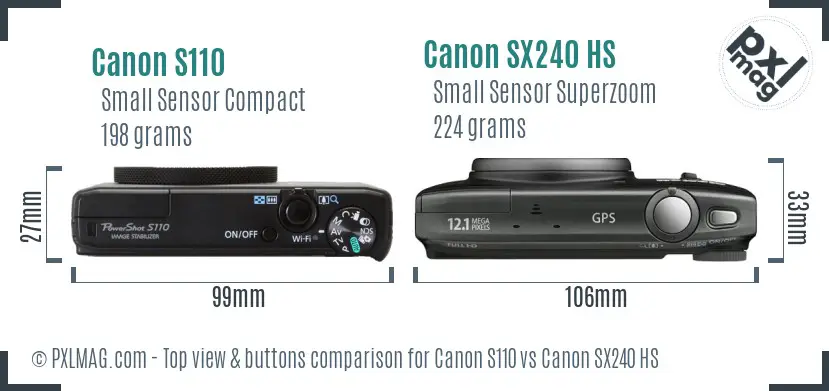 Canon S110 vs Canon SX240 HS top view buttons comparison Canon S110 vs Canon SX240 HS top view buttons comparison