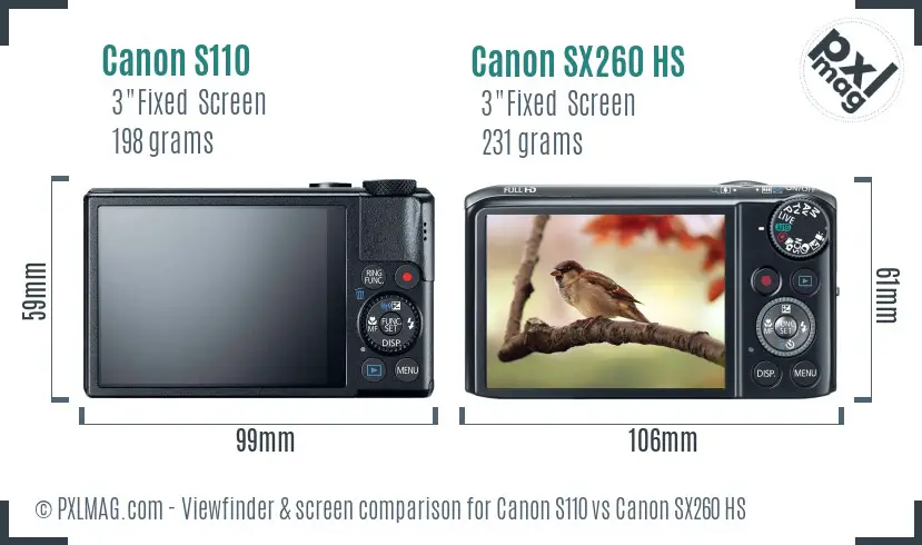 Canon S110 vs Canon SX260 HS Screen and Viewfinder comparison
