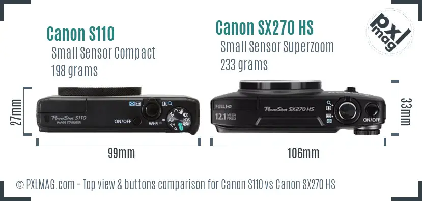 Canon S110 vs Canon SX270 HS top view buttons comparison Canon S110 vs Canon SX270 HS top view buttons comparison