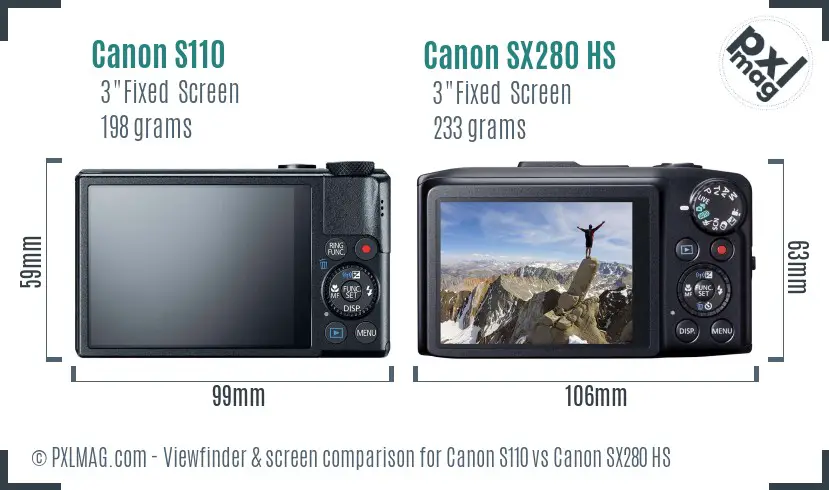 Canon S110 vs Canon SX280 HS Screen and Viewfinder comparison