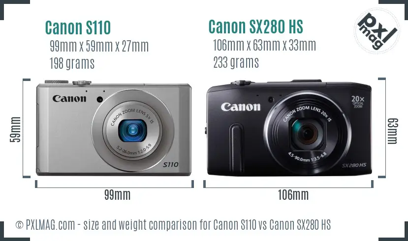 Canon S110 vs Canon SX280 HS size comparison