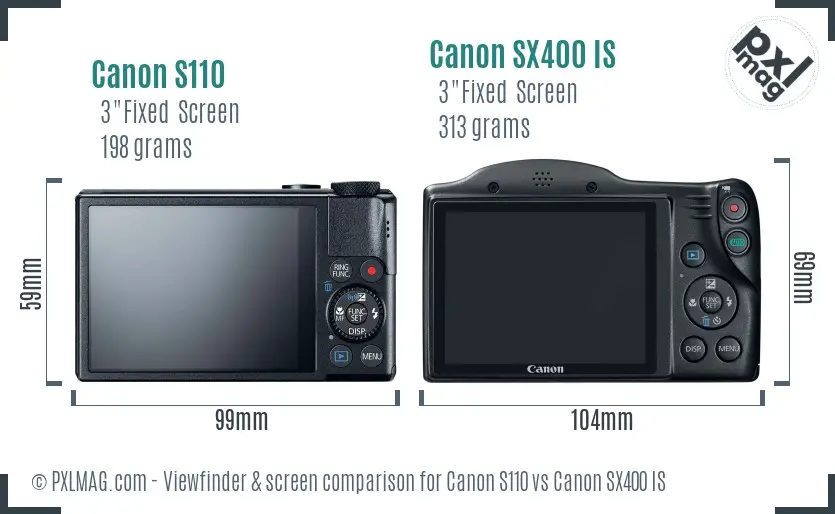 Canon S110 vs Canon SX400 IS Screen and Viewfinder comparison