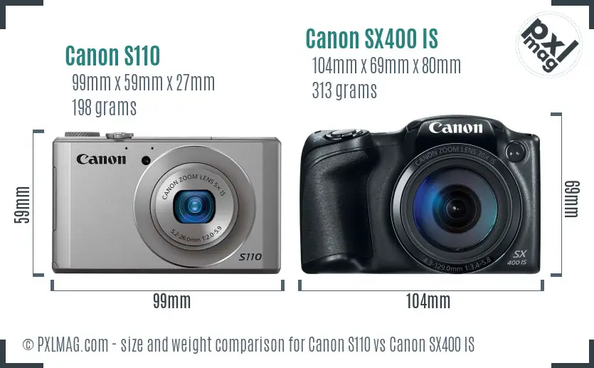 Canon S110 vs Canon SX400 IS size comparison