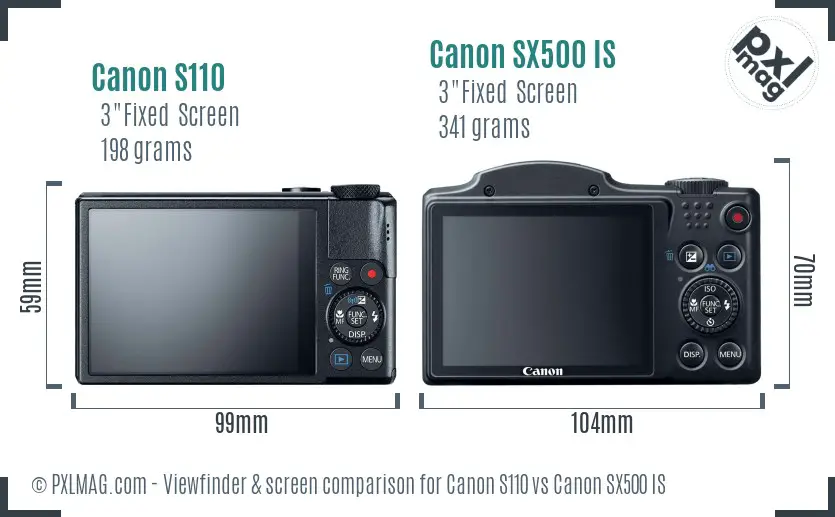 Canon S110 vs Canon SX500 IS Screen and Viewfinder comparison