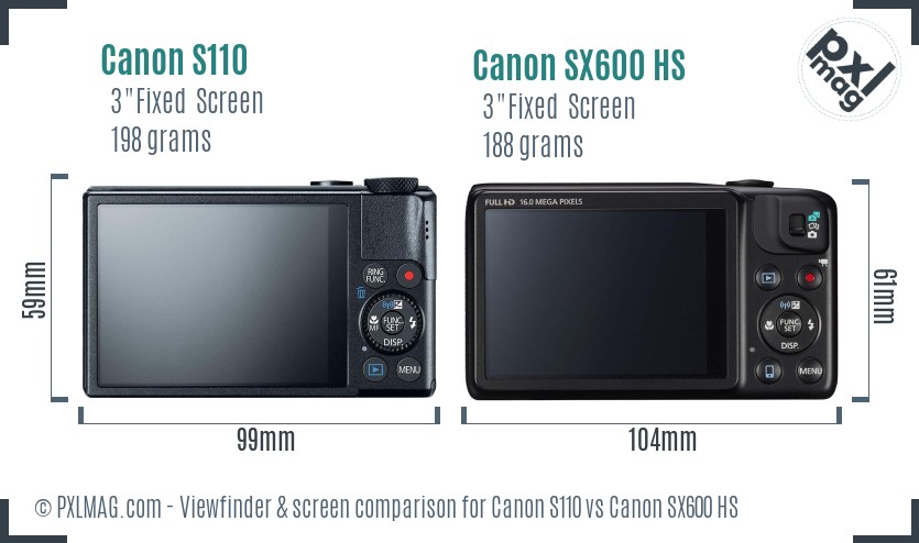 Canon S110 vs Canon SX600 HS Screen and Viewfinder comparison